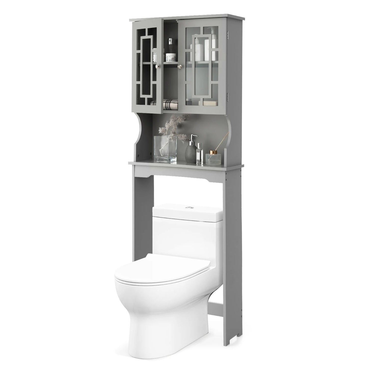 Gymax Grey Bathroom Over The Toilet Space Saver Storage Cabinet Organizer Shelf