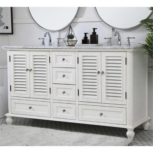 Elegant Kitchen and Bath 60 inch Double Bathroom Vanity in Antique White