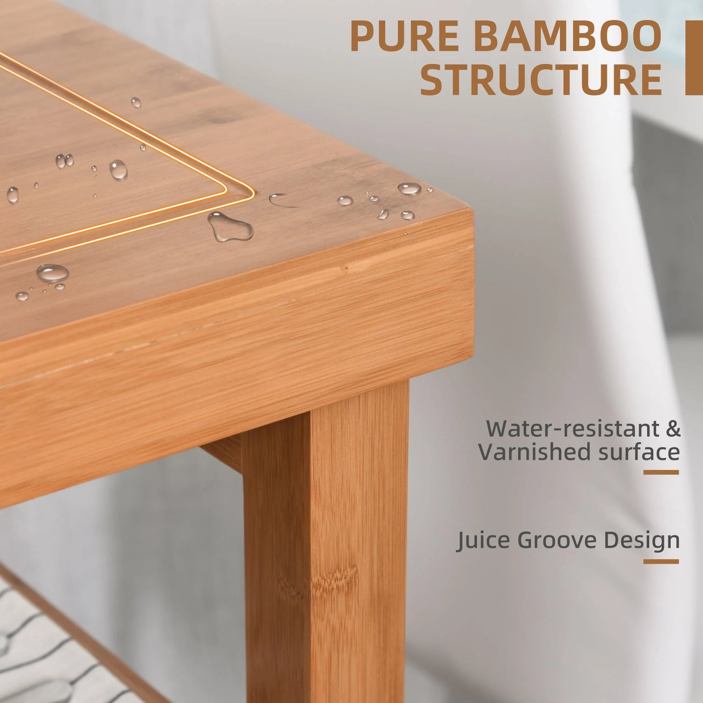 HomCom Bamboo Rolling Kitchen Island Trolley Utility Cart on Wheels, 2 Storage Drawers and Adjustable Shelving with Towel Rack