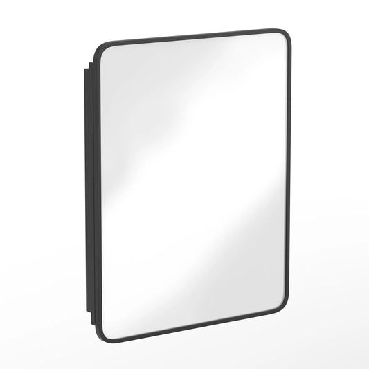 Merrick Lane 24" x 30" Reversible Bathroom Wall Medicine Cabinet with Rounded Rectangular Beveled Mirror and Black Metal Frame and Shelves
