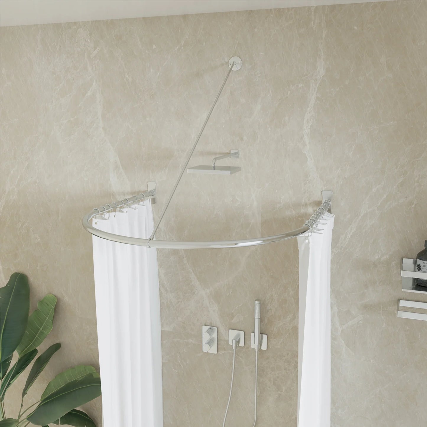 Naiture Half-Oval Stainless Steel Shower Curtain Rod with Swivel Ceiling Support in 36" L X 36" W, Brushed Nickel Finish