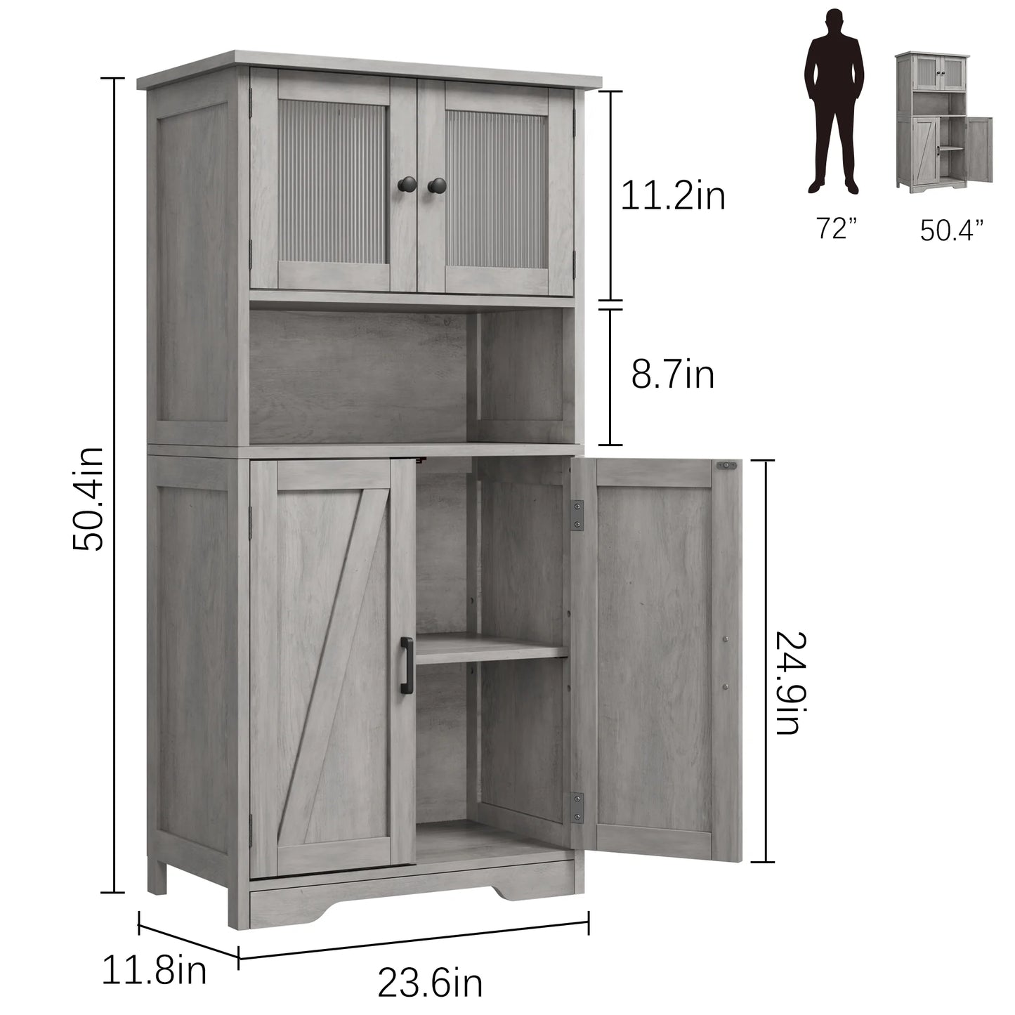 Kitchen Pantry Storage Cabinet with Doors and Shelves, 50.4" Freestanding Pantry Cabinets, Wooden Cupboard, Large Floor Cabinet for Bathroom, Kitchen, Dining Room, Living Room, Rustic Brown