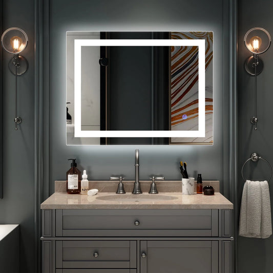 Ktaxon 32"x24" LED Lighted Bathroom Wall Mounted Mirror Vanity or Bathroom Wall Hanging Rectangle Vertical Mirror,Anti Fog+IP67 Waterproof