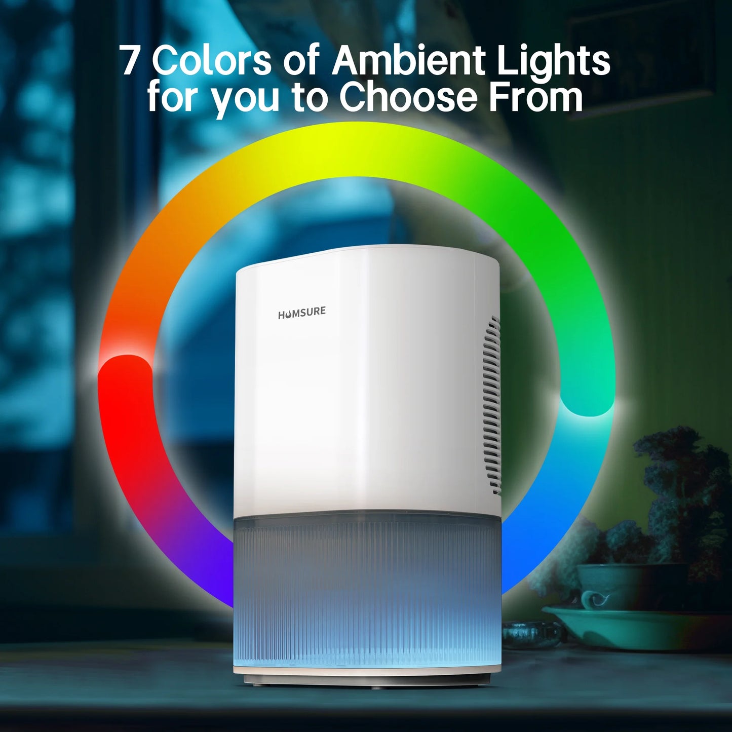 HUMSURE Dehumidifier 120 oz. Large Capacity Tank, Powerful Dehumidifier LED Display with Timer 7-Colour Ambient Light, Auto off, Sleep Mode, Timer, Energy Efficient Cabinet Bathroom