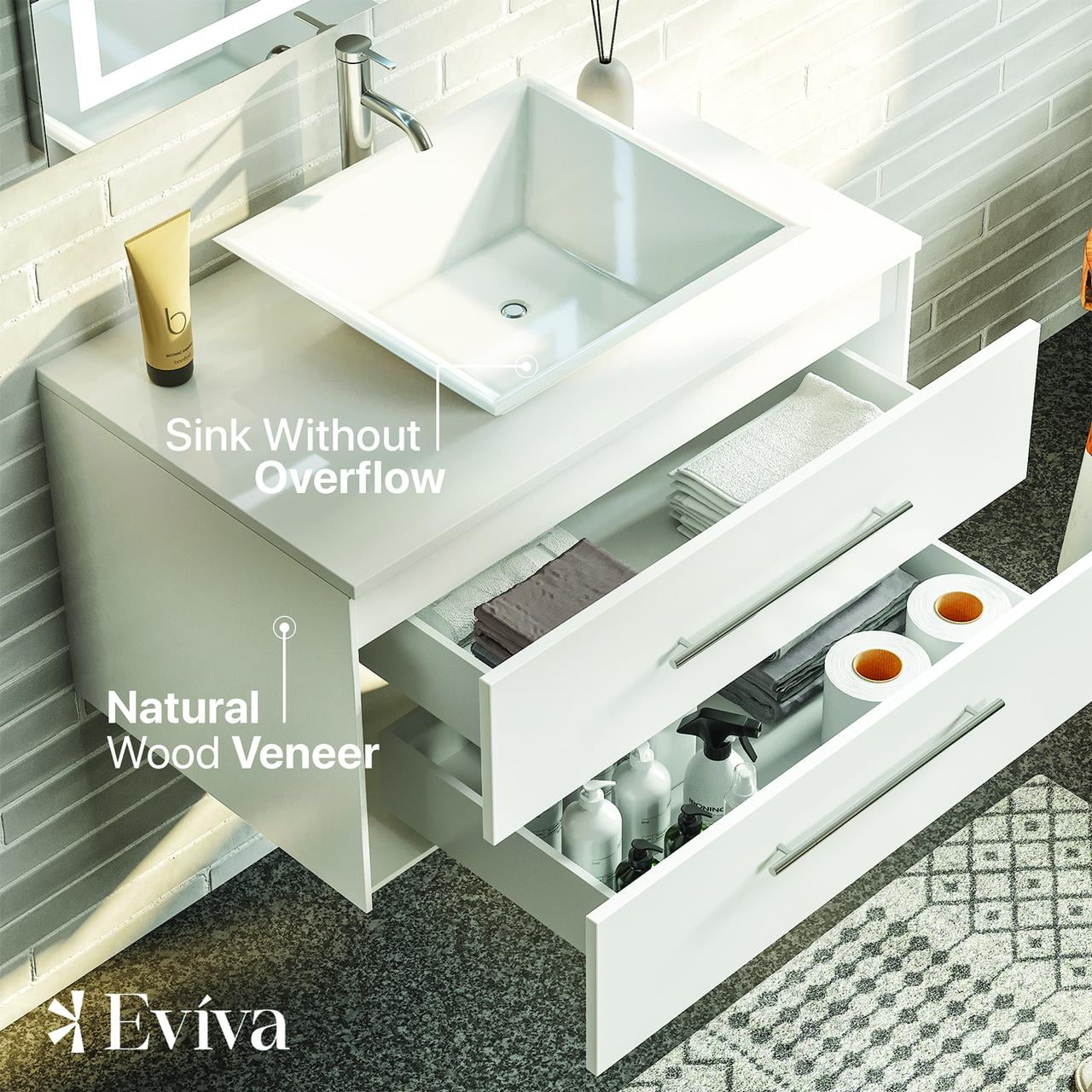 Totti Wave 30" Espresso Modern Bathroom Vanity w/Super White Man-Made Stone Top & Sink