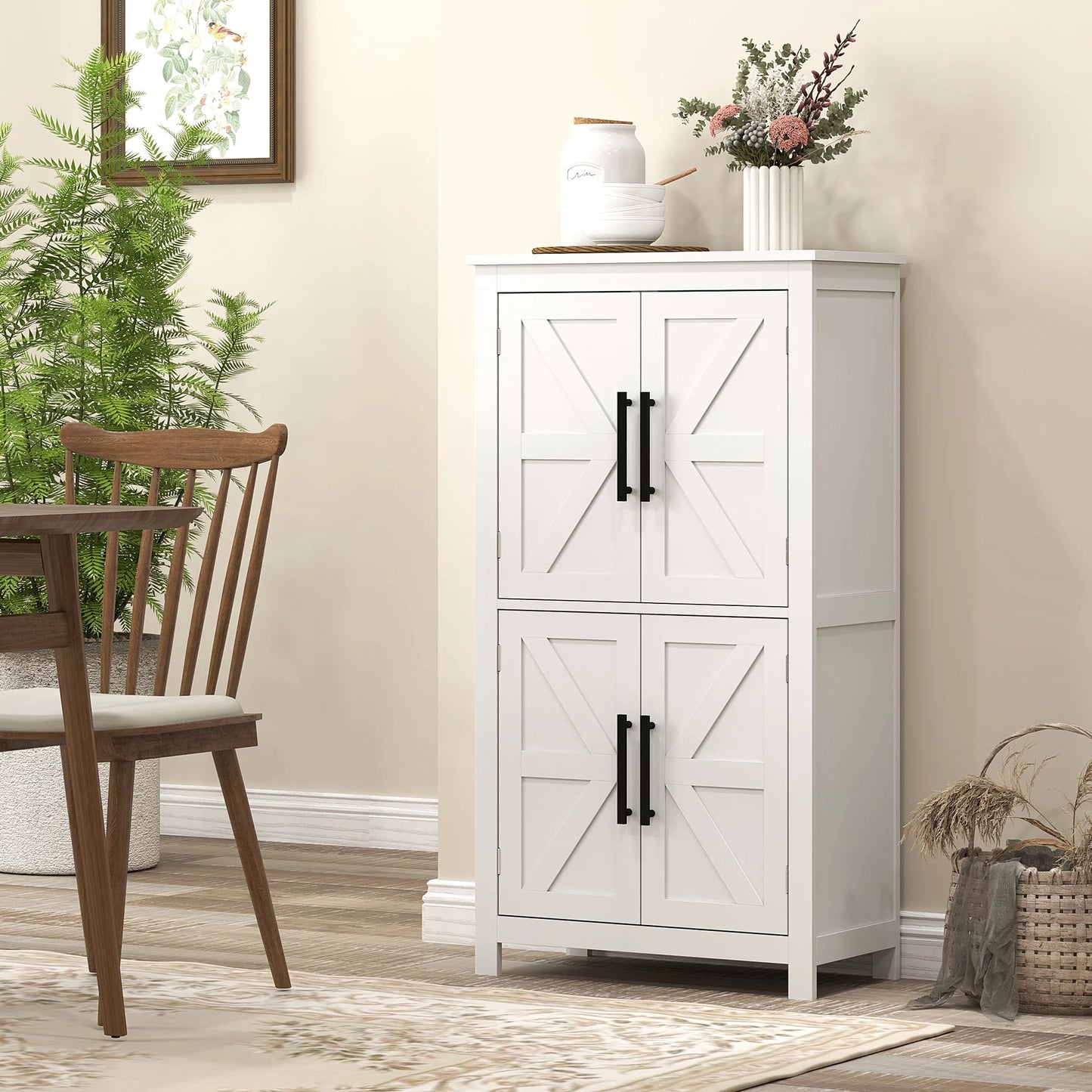 HOMCOM Bathroom Floor Cabinet, Farmhouse Bathroom Cabinet with Barn Doors, Bathroom Storage Cabinet with Adjustable Shelf, White