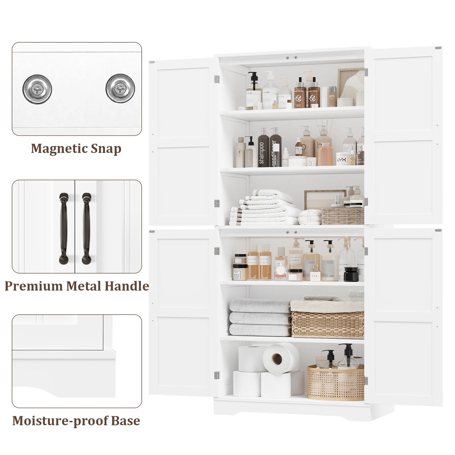Homfa 71'' Bathroom Cabinet with 6 Storage Shelves, Freestanding Wooden Linen Cabinet for Living Room, White