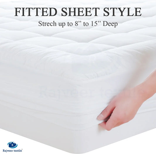 Twin Size- 1 Piece 800 GSM Down Alternative 3 Inch Thick Upto 15" Deep Pocket Fitted Mattress Topper Protector Extra Soft Comfortable Sleep for All Season- Twin(39X75 Inche), White
