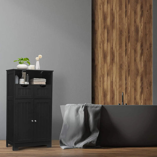 Giantex Multifunctional Floor Cabinet, Freestanding Bathroom Cabinet with Removable Drawers and Adjustable Shelf for Bathroom, Living Room, Bedroom or Entryway, 24 x 12 x 43 inches (Black)