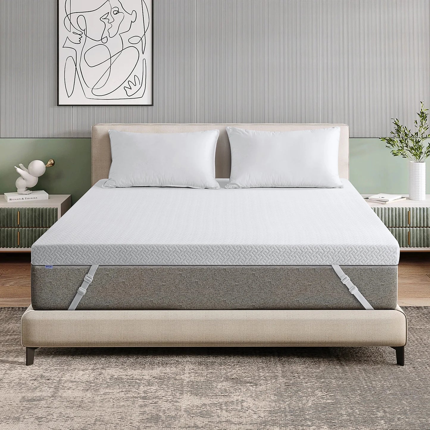 EPICORD 3 Inch Cool Gel Memory Foam Mattress Topper Queen Size Bed,Removable Soft Cover, Comfort Body Support & Pressure Relief,10 Year Warranty