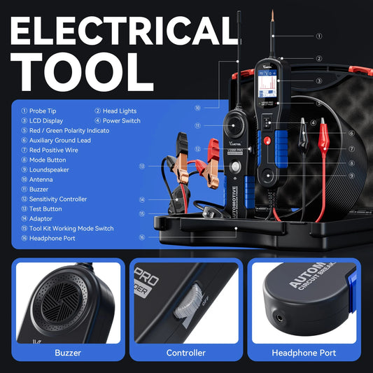 VDIAGTOOL V200 PRO Automotive Power Probe Tester Circuit Breaker Finder Tool 12/24V Electrical Open Short Circuit Finder Wire Tracer