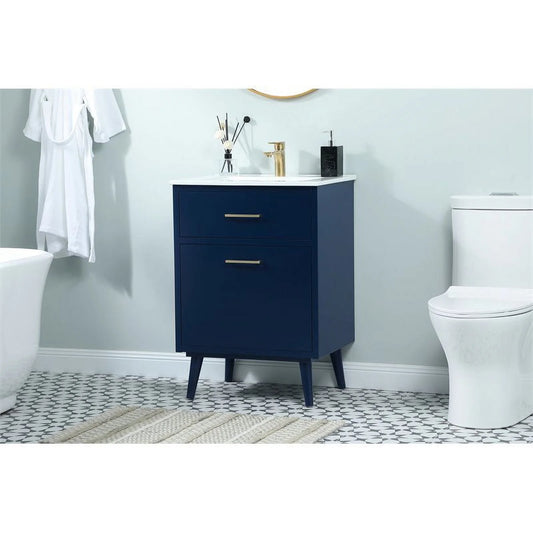 Elegant Decor Boise 24" Solid Wood and MDF Bathroom Vanity in Blue