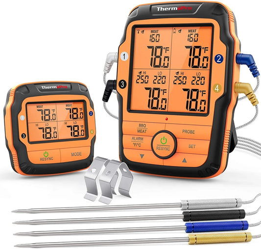ThermoPro TP827BW 500FT Long Range Wireless Meat Thermometer for Grilling and Smoking with 4 Probes Smoker BBQ Grill Thermometer Kitchen Food Cooking Thermometer for Meat
