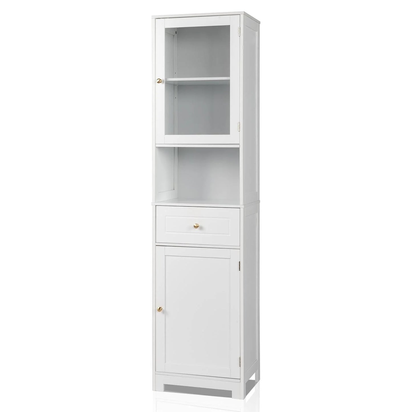 Ktaxon Large Bathroom Tall Storage Cabinet Organizer, Freestanding Line Tower Pantry Cabinet with Adjustable Shelves and 2 Cupboards for Kitchen Living Room Bedroom Office, 18"x13"x71", White