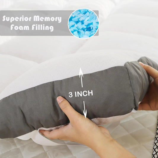 4 Inch Mattress Topper King Size Memory Foam Filled Warming Cooling Fluffy & Soft 100% Air Fabirc Top Memory Foam Pillow Top, Anti-Slip Bottom, 4 Elastic Straps, 80x78x4 Inch, King