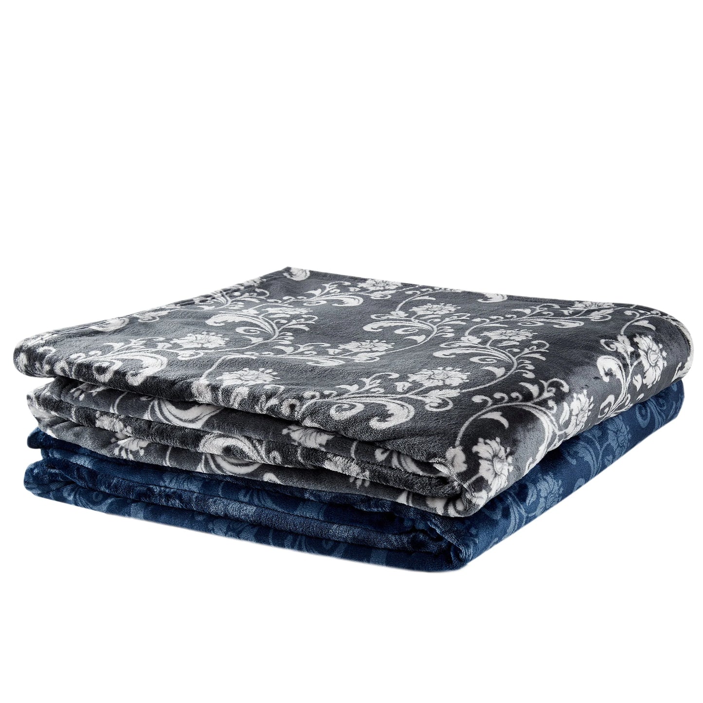 SoftLux Printed Luxury Velvet Plush Fleece Blanket, Full/Queen, 90" x90", Grey Floral Scroll