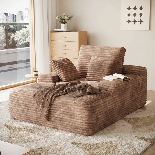 Sodrens Oversized Chaise Lounge Chair Indoor,Upholstered Sofa Bed with Throw Pillows and Armrests,Sleeper Chair for Living Room,Bedroom,Brown,Corduroy