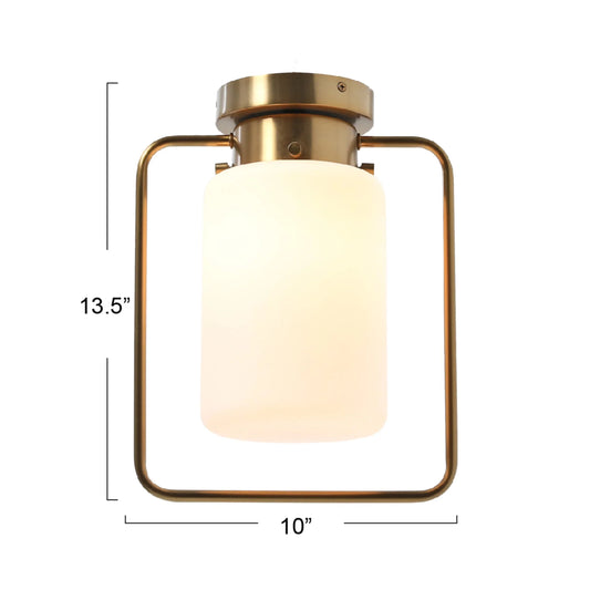 Creative Co-Op Robert Stevenson Lighting Ezra - Metal and Frosted Glass Convertible Flush Mount/Pendant Ceiling Light, Brushed Brass