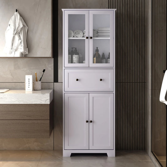 Ktaxon 64" Tall Bathroom Storage Cabinet, Kitchen Pantry, Sideboard Buffet Cabinet Cupboard Wooden with 2 Doors and Adjustable Shelves for Bathroom Kitchen, White