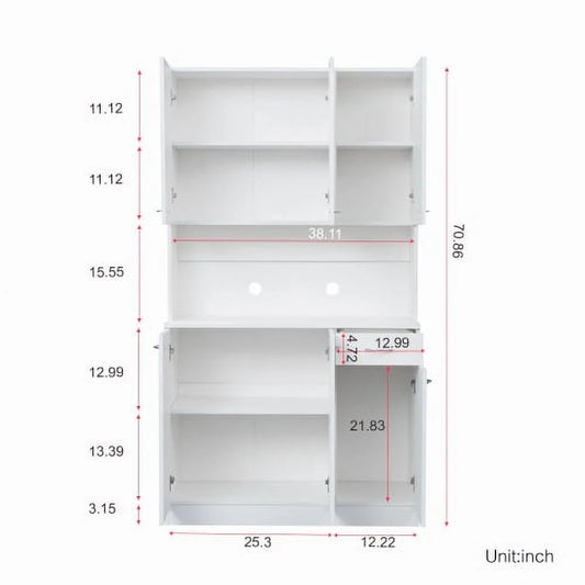 71" Tall Kitchen Storage Cabinet, Freestanding Kitchen Pantry Cabinet Cupboard with 6 Doors, 1 Open Shelf and 1 Drawer, Wood Storage Wardrobe, Organization Cabinet for Bedroom Kitchen Living Room