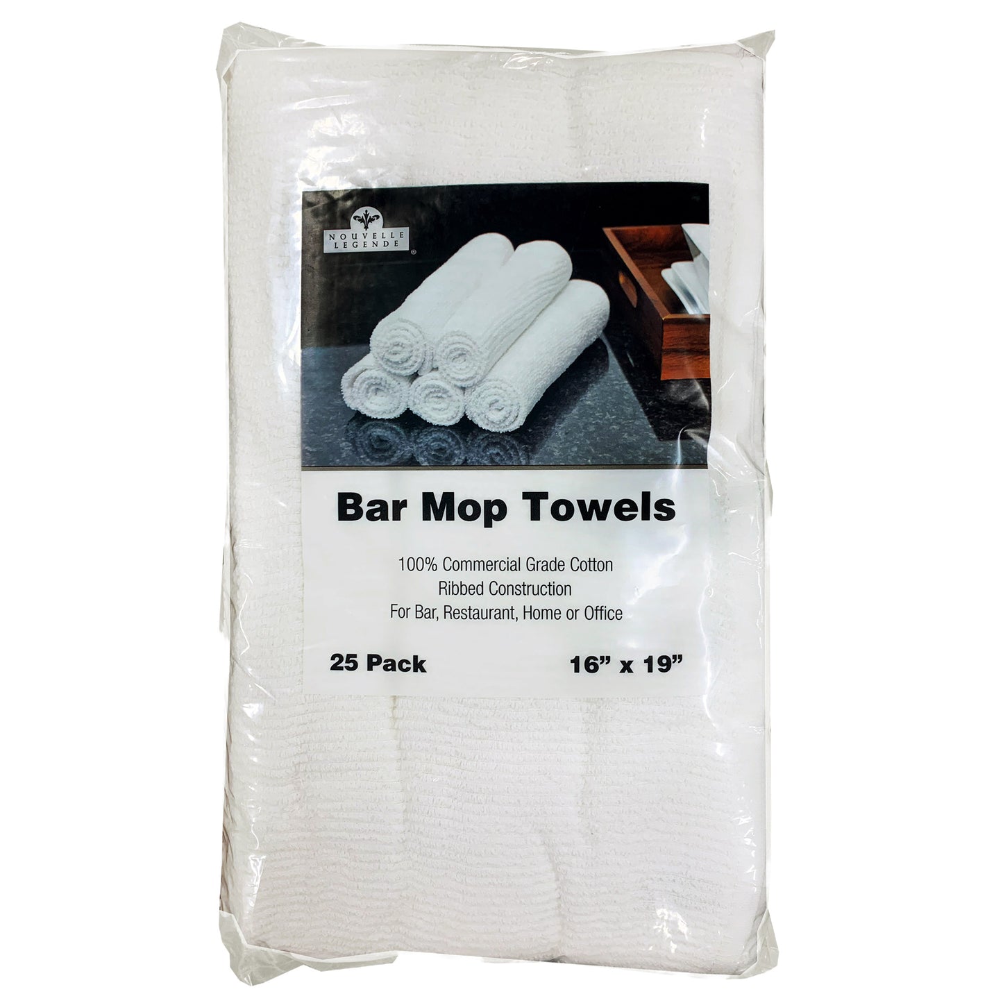 Nouvelle Legende Ribbed 100% Cotton Bar Towel, White, 16 in x 19 in, 25-count