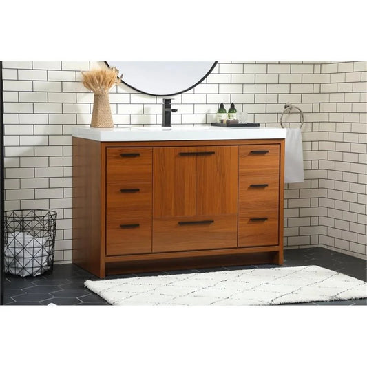 Elegant Decor Wyatt 48" Aluminum Alloy and MDF Single Bathroom Vanity in Teak