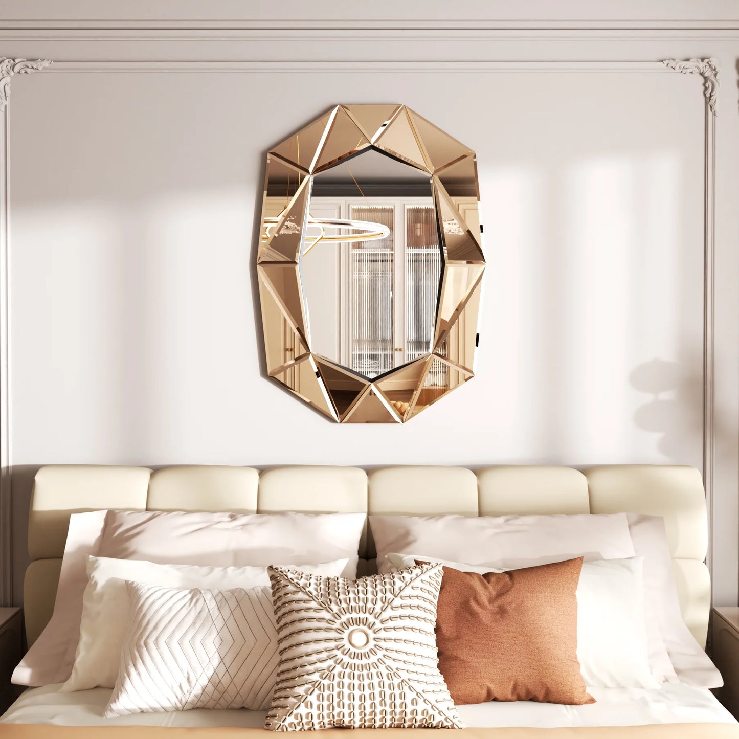 LUVODI Geometric Mirror Wall 28 x 39 inch Art Mirror Green 3D Glass Beveled for Bathroom Living Room