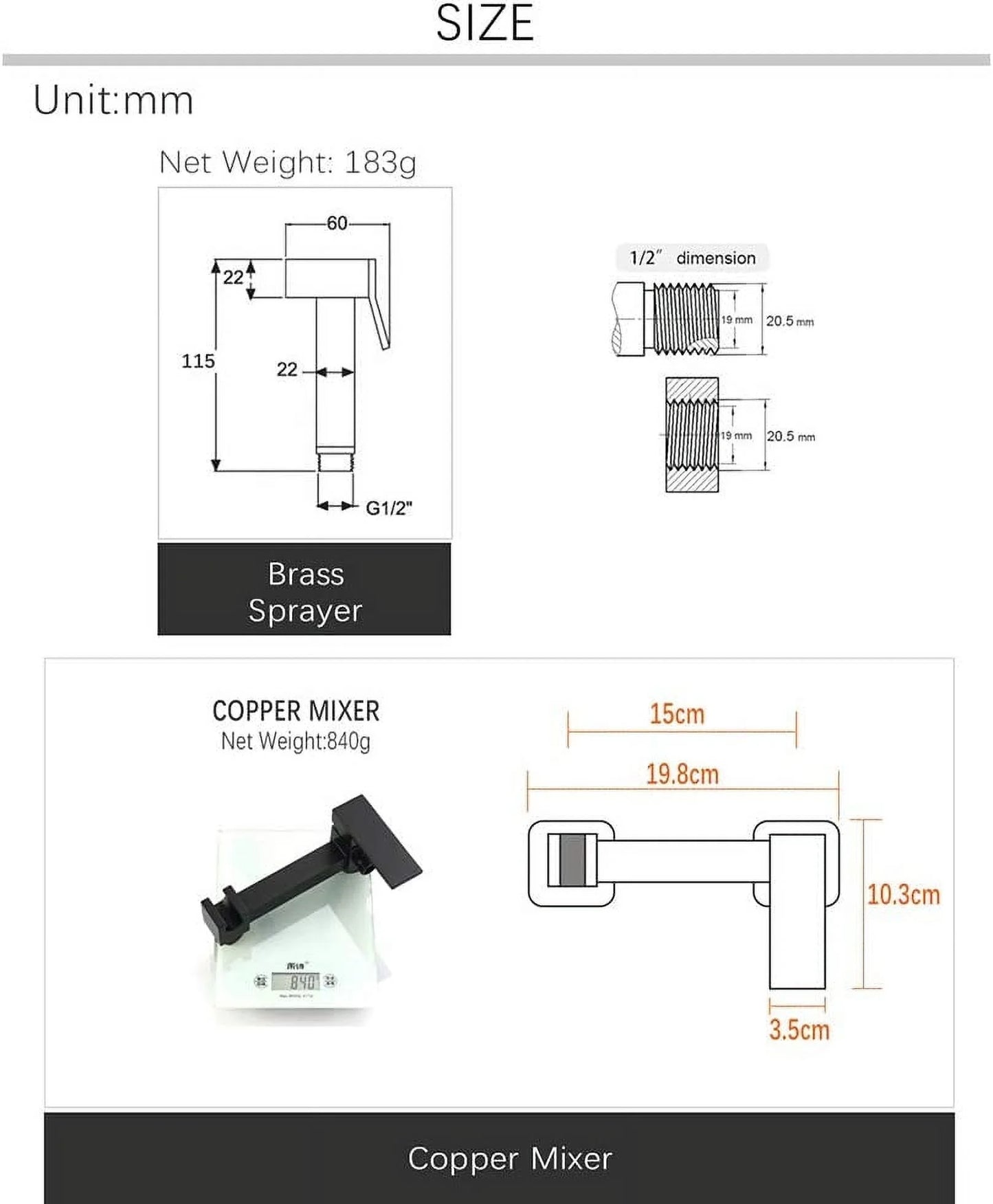 Hand Held Bidet Sprayer, Black Douche Kit Toilet Shattaf, Hot and Cold Brass Copper Mixer Valve Set Shower Head Faucet,A Set