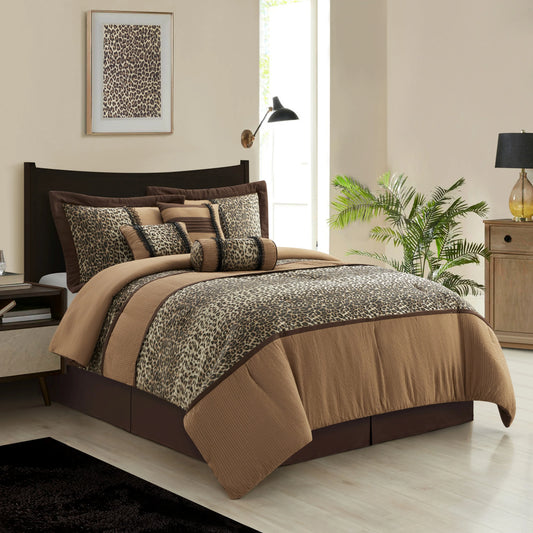 Nanshing Sadie 7-Piece Animal Print Bedding Comforter Set, Brown/Taupe, California King