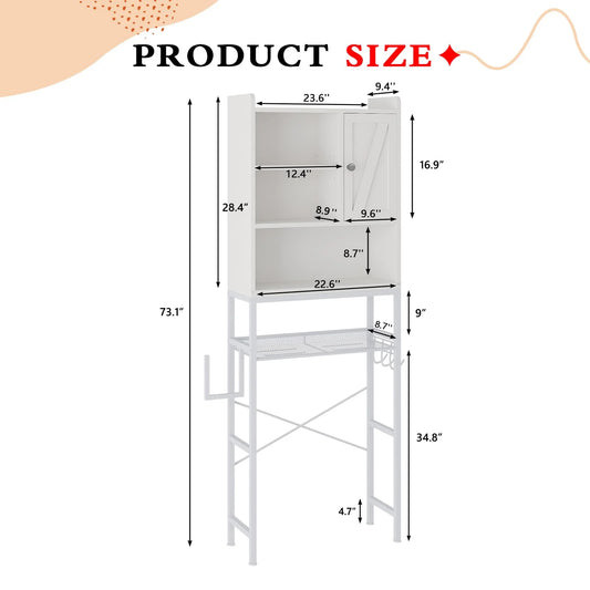 furlinkhm Over The Toilet Storage Cabinet,Bathroom Rack Organizers with Adjustable Shelf,5-Tier Bathroom Space Saver Over Toilet with Door for Bathroom, Restroom, Laundry,22.6"9.4"72.8"