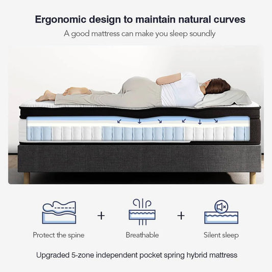Avenco Queen Size Hybrid Mattress, 12-Inch Mattress in a Box, Pocketed Innerspring and Memory Foam Mattress, Medium Firm with Pillow Top, Supportive