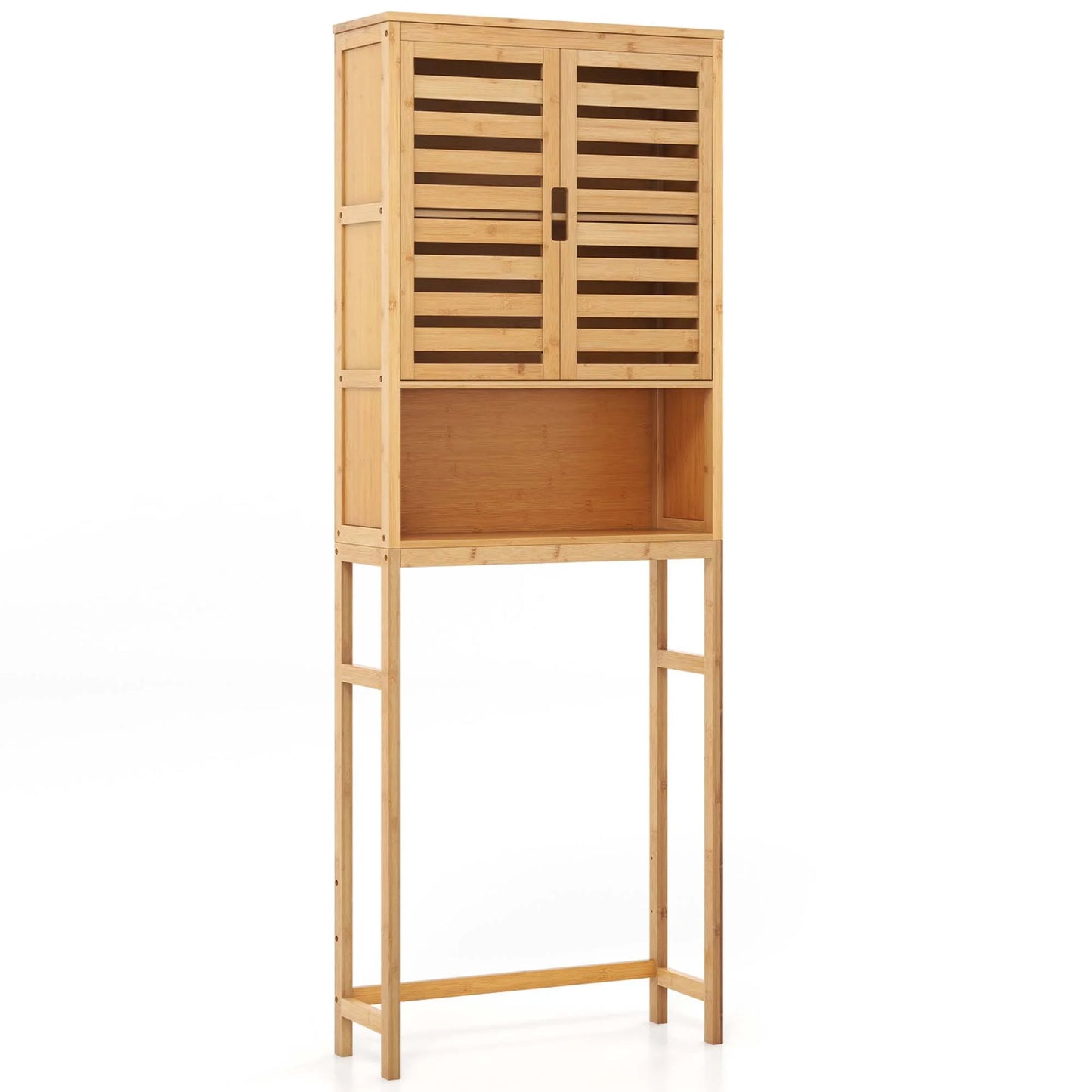 Costway Over the Toilet Storage Cabinet Tall Bathroom Bamboo Shelf Organizer Space Saver