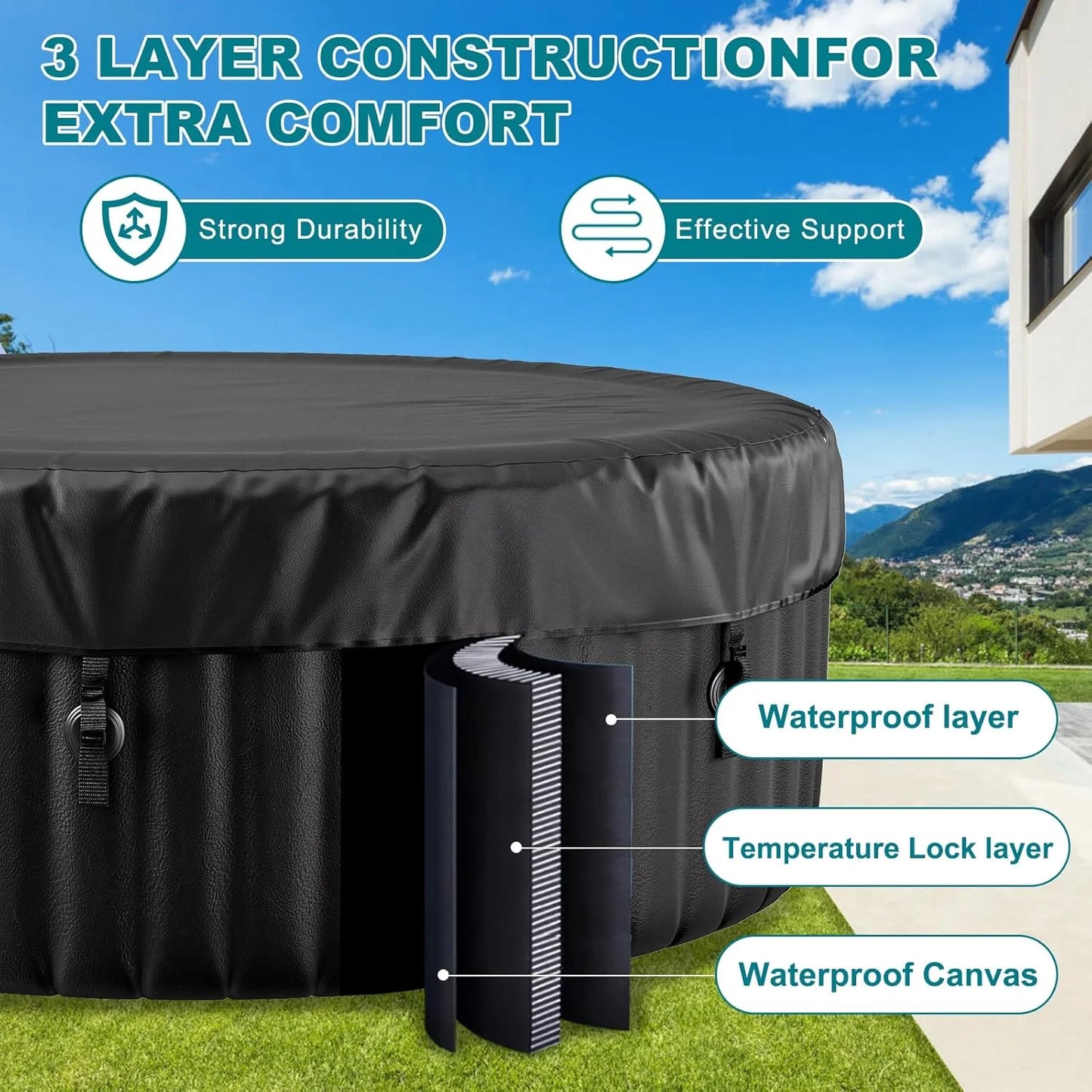 73" X 73" X 25" Inflatable Hot Tub for 4-6 Person Square, 240 Gallon Large Portable Hottub Spa with 130 Bubble Air Jets, Blow Up Spa Bathtub with LED Control Panel, 2 Filter, Temperature up to 104° F