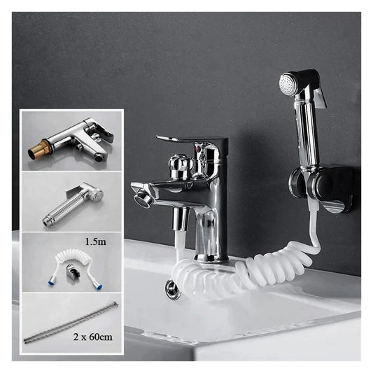 Bathroom Basin 2 In 1 Faucet, Brass Handheld Toilet Bidet Faucets, Sprayer Cold And Hot Water Mixer Bathtub Tap With Shower Set ,Made to Last
