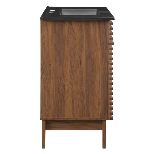 Pemberly Row Modern Wood/Ceramic Bathroom Vanity in Walnut/Black