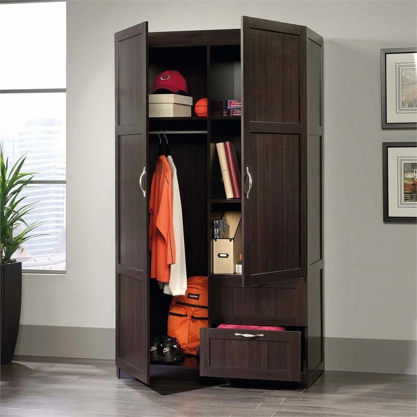 Sauder Wardrobe/Storage Cabinet, Cinnamon Cherry Finish