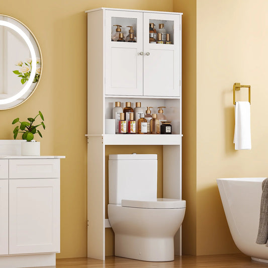 Ktaxon Over the Toilet Bathroom Storage Cabinet with 2 Doors & 3 Storage Shelves Space Saver, White