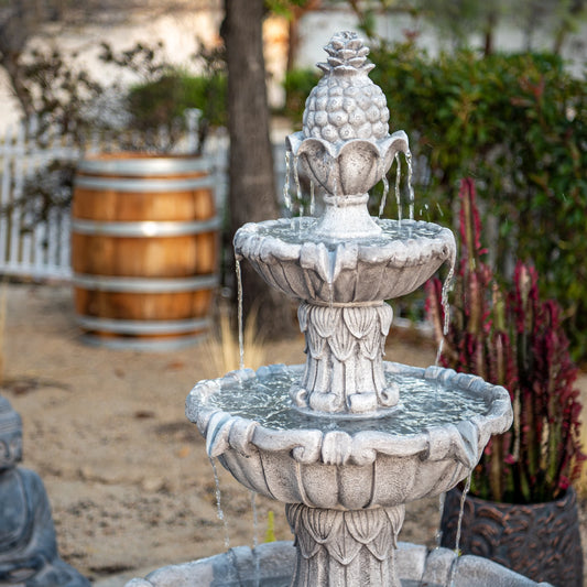 XBrand 58.3" 3-Tier Outdoor Freestanding Water Fountain - Classic Leaf Design, Large Bird Bath with Pump - Ideal for Yard, Lawn and Garden Dcor