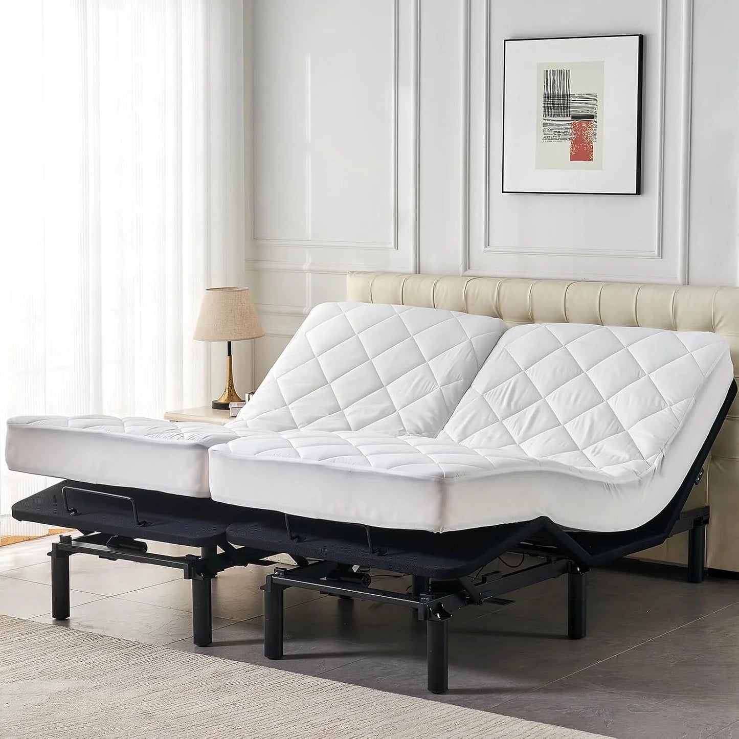 Split King Mattress Topper for Adjustable Bed Fluffy Matress Cover Quilted Fitted Mattress Pad with Elastic Pocket