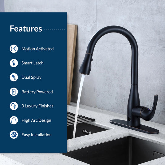 Bio Bidet FLOW Motion Touchless Kitchen Faucet in Brushed Nickel Finish