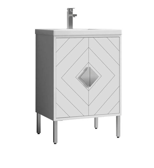 Tennant Brand 24" Modern White Bathroom Vanity with White Acrylic Top