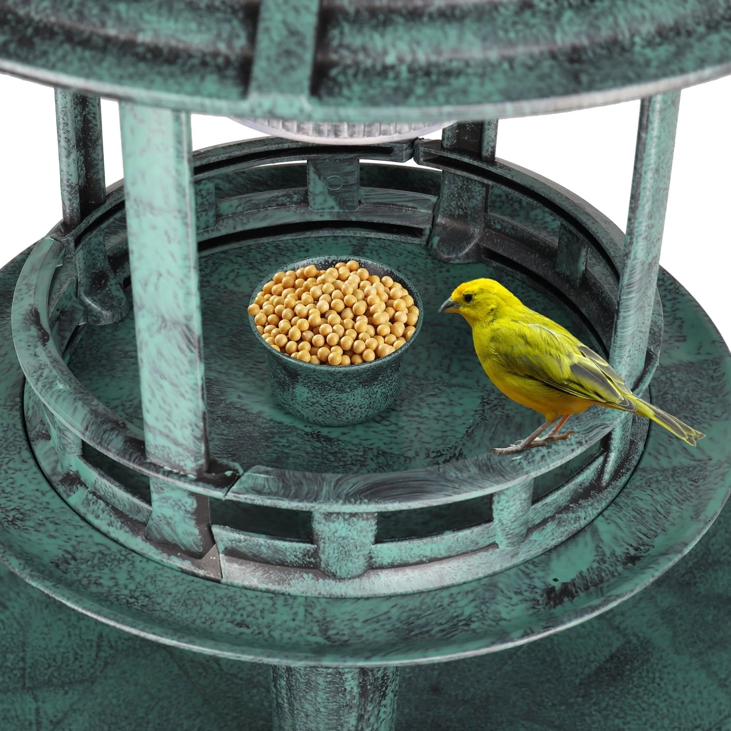 SamyoHome Wild Bird Bath Resin Pedestal Birdbaths with Solar Light Dark Green