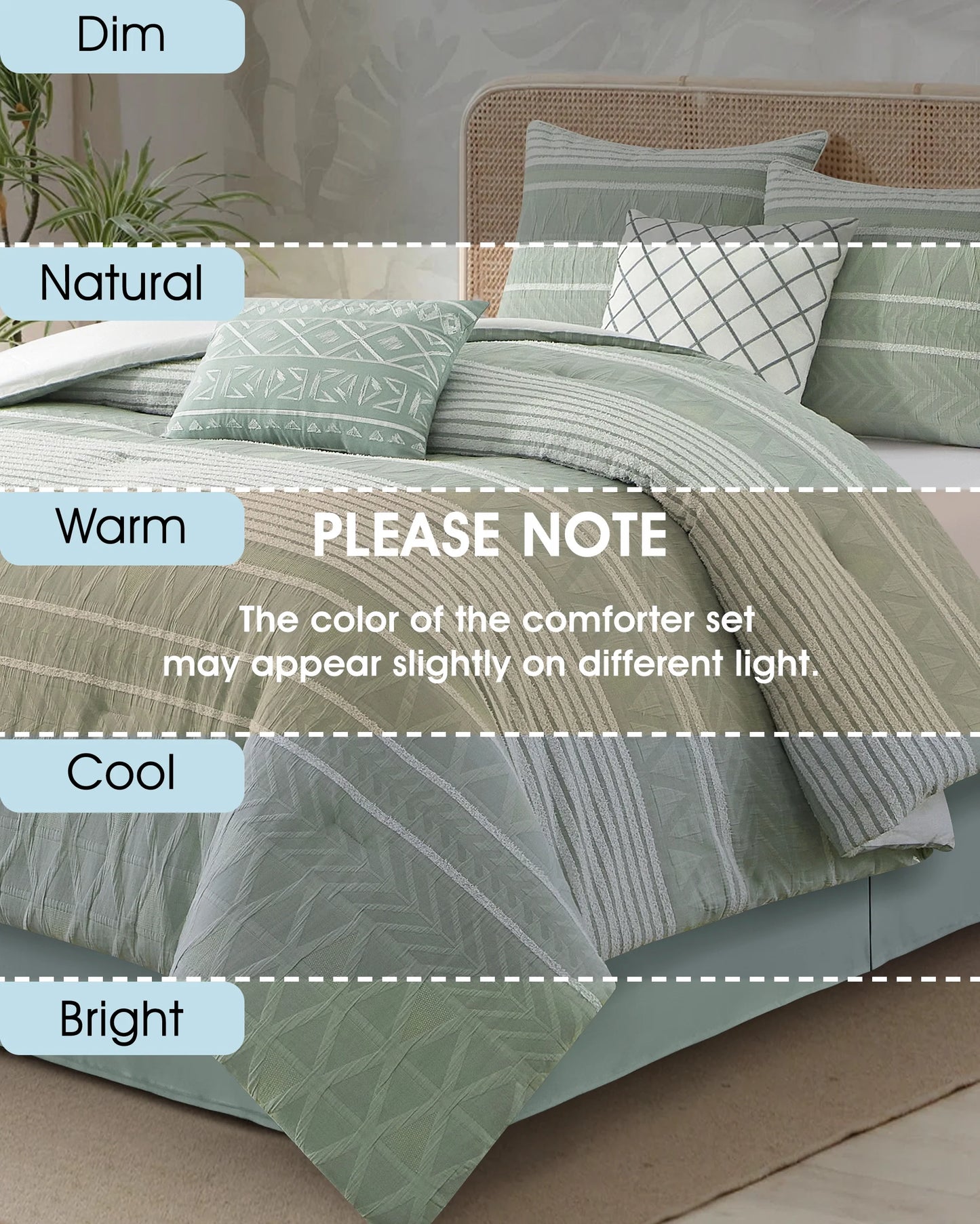 Lanco 100% Cotton Queen Size Comforter Set , 6 Piece , Beige Geometric Jacquard Bedding Set