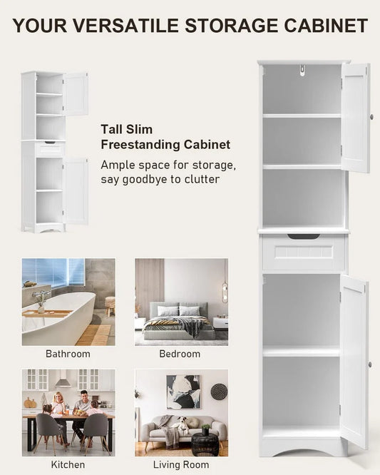 Aiho 67"H Bathroom Storage Cabinet with 2 Doors and 1 Drawer for Bathroom, Bedroom, Kitchen, and Living Room - White