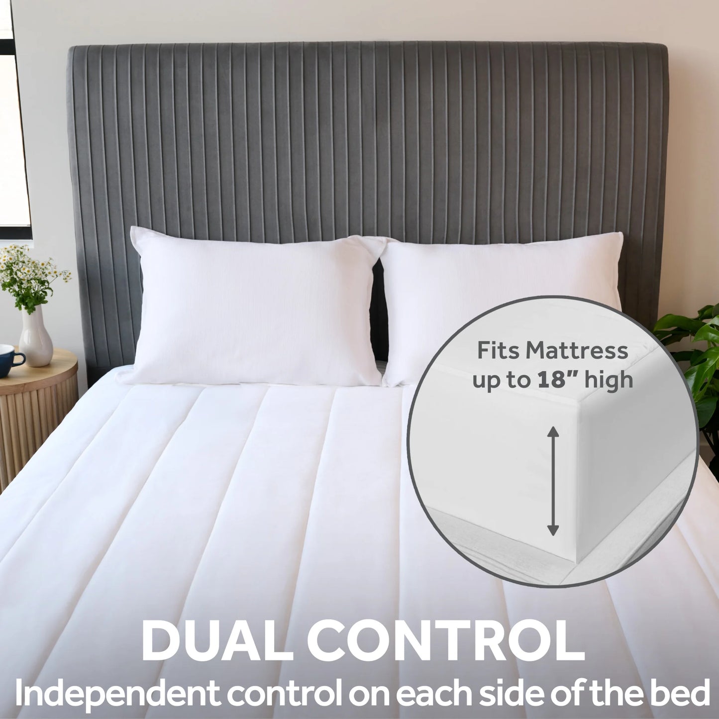 Sunbeam Restful Quilted Electric Heated King Size Mattress Pad, 76" x 80", 12 Heat Settings, 12-Hour Selectable Auto-Off, Machine Washable