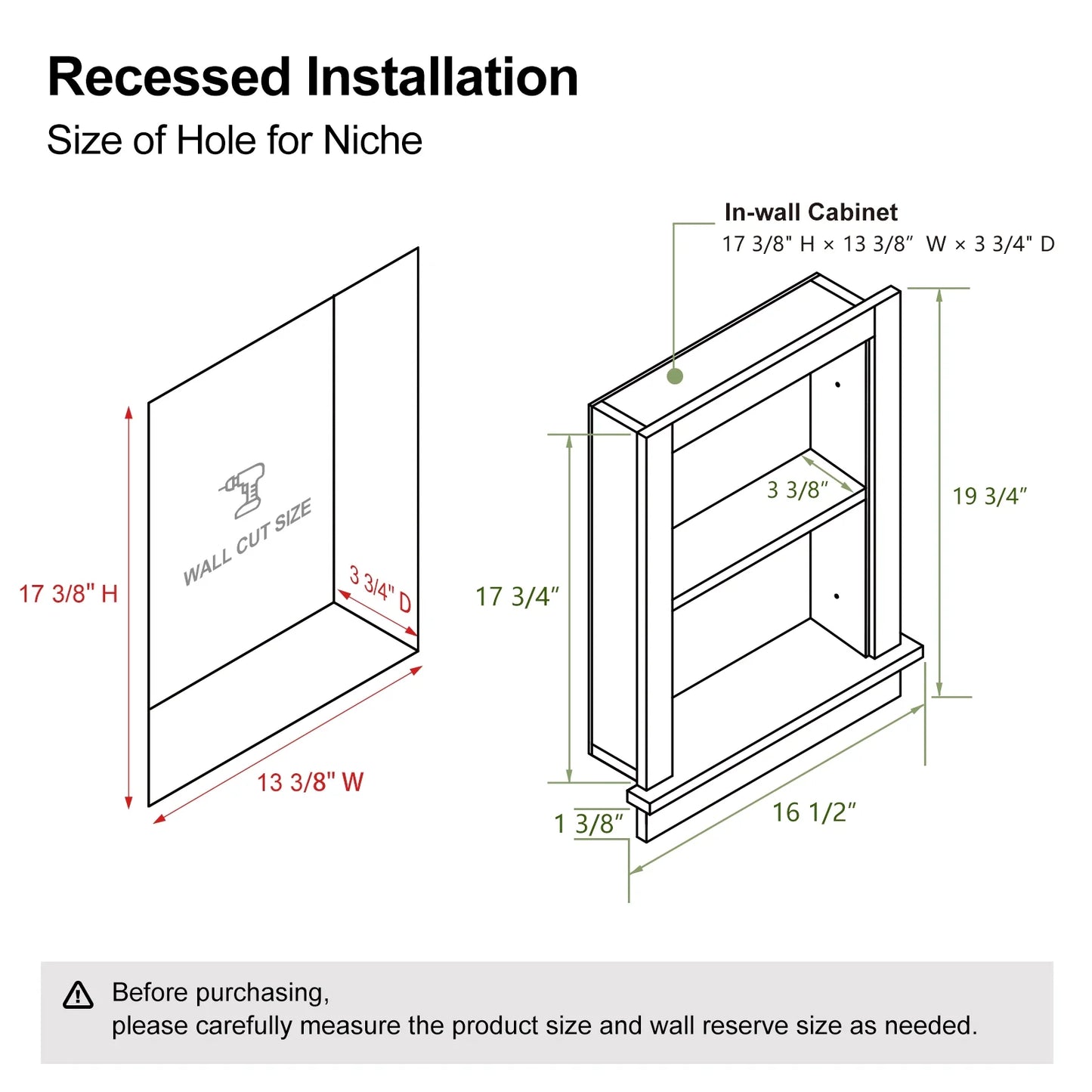 Hironpal White 2-Tier Recessed 15x18 Wall Niche Medicine Cabinet Replacement, in The Wall Bathroom Cabinet Insert Shelf/Shelves