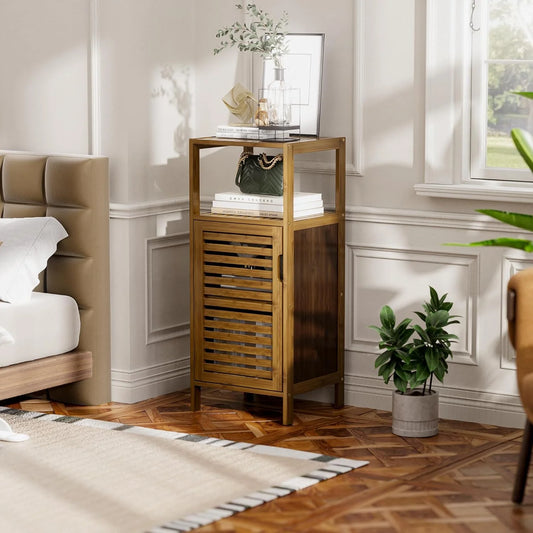 Bathroom Cabinet, Bamboo Floor Cabinet Free Standing, 4 Tier Sofa Side Storage Cupboard for Living Room Kitchen Bedroom