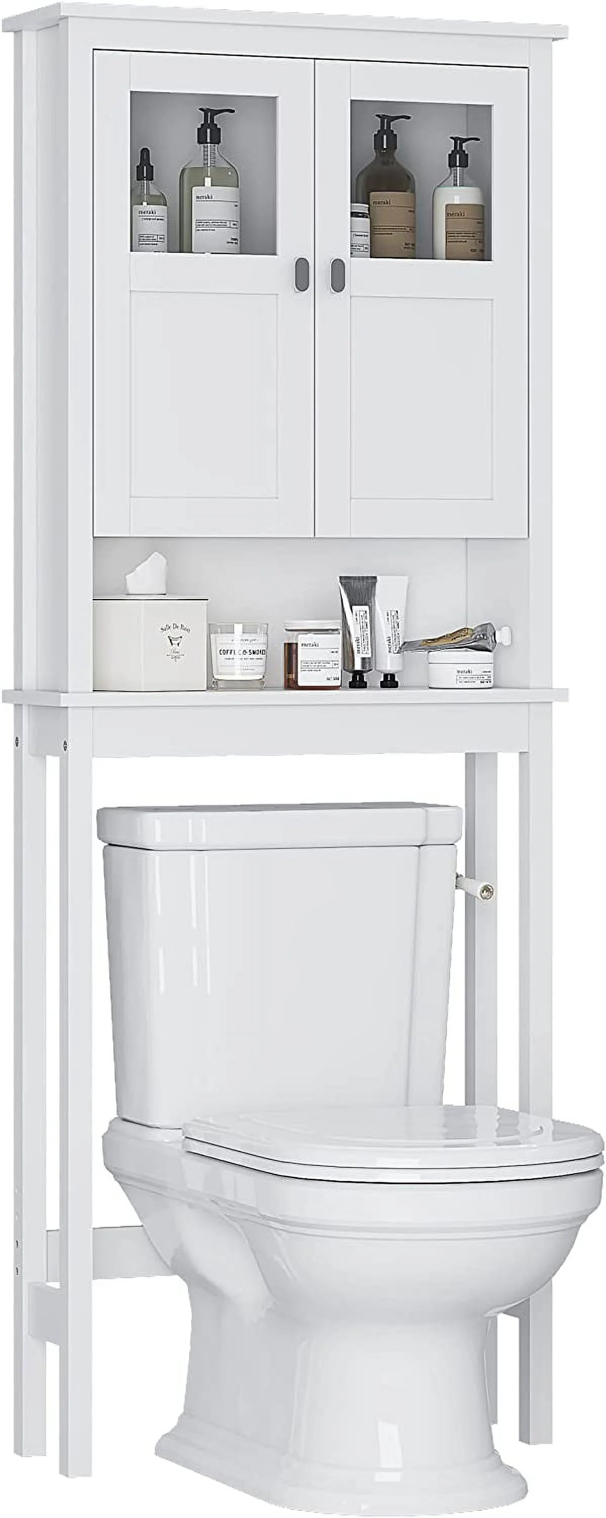 Spirich Bathroom Cabinet Over Toilet, Bathroom Storage Cabinet with Glass Doors and Adjustable Shelves, Over The Toilet Storage Cabinet, White