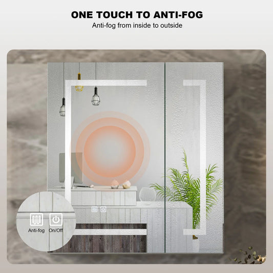 Led Medicine Cabinets for Bathroom with Mirror Lighted Mirror Cabinet with Defogger Surface Mount Bathroom Vanity Medicine Cabinet with Storage 23.7X 25.6Inch