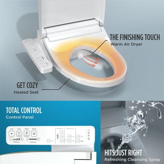TOTO® WASHLET® KC2 Electronic Bidet Toilet Seat with Heated Seat and SoftClose Lid, Elongated, Cotton White - SW3024#01